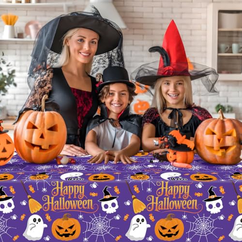 MEIDUO Halloween Tablecloths, 3 Pack 54 x 108 Inch Orange Purple Covers Set - image 4
