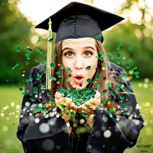 Image of KatchOn, Glitter, Green and Black Graduation Confetti - Pack of 300 | Class of 2026 Graduation | Congrats Grad Confetti for 2026 Graduation Decorations | Confetti for Graduation Table Decorations