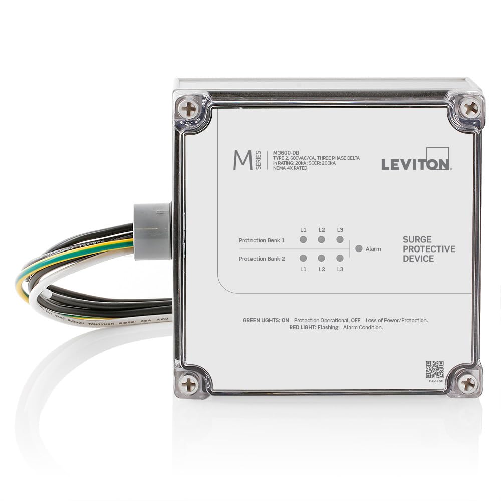 Leviton M3600-DB Type 2 Surge Protective Panel, 600 VAC, Three Phase Delta, 260kA per Phase