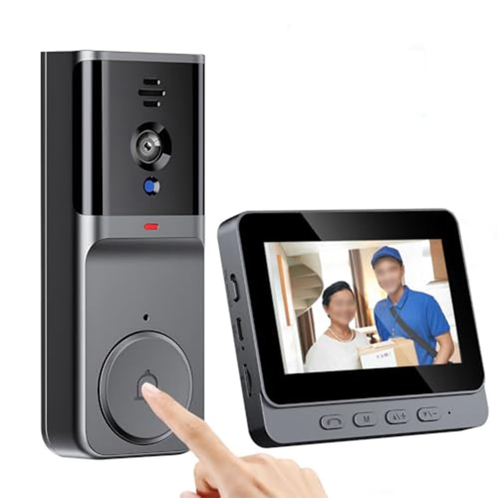 Timbre inalámbrico con pantalla de 1080p, resistente al agua, sin WiFi, timbre de audio de 2 vías, intercomunicador para seguridad en el hogar, uso al aire libre