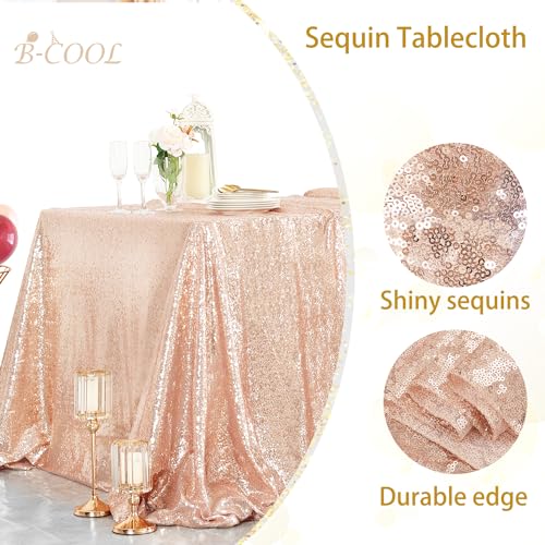Image of B-COOL Rose Gold Sequin Tablecloth Sparkly Wedding Table Cloths Shiny 50x80 Inch Shimmer Overlay for Valentine's Day Party Baby Shower Reception