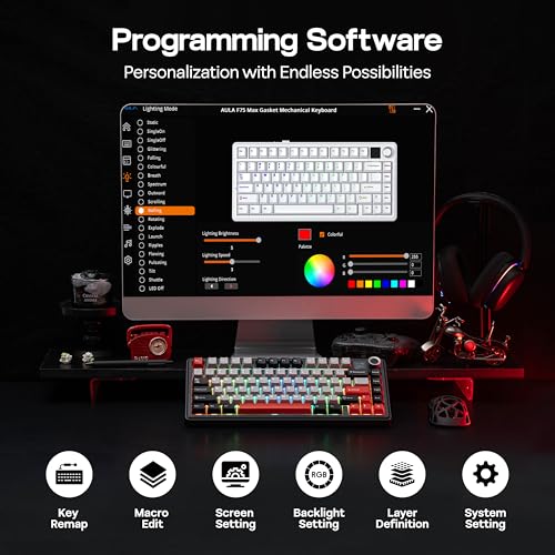 Image of MechLands Aula F75 MAX Wireless Gaming Keyboard with Screen & Knob, 75% Hot Swappable Mechanical Keyboard with Creamy Gasket, RGB Backlits, NKRO for Win /Mac /Linux (Black Red)