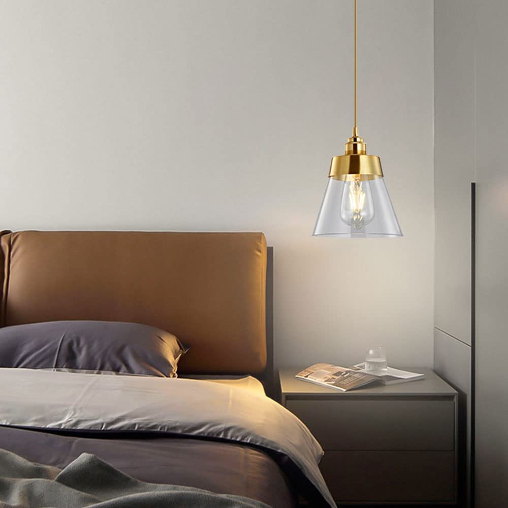 E27 Tout en cuivre Nordic Kitchen Island Lampe à suspension en verre à tête unique Simple Moderne Chambre Chevet Lampe suspendue Restaurant Bar Café Plafond Lustre Ligne de suspension réglable It's so