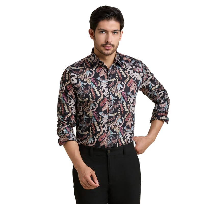 Image of MARK & ALBERT Men's Printed Full Sleeves Regular Fit Shirt Blue | 100% Cotton Stretchable Fabric
