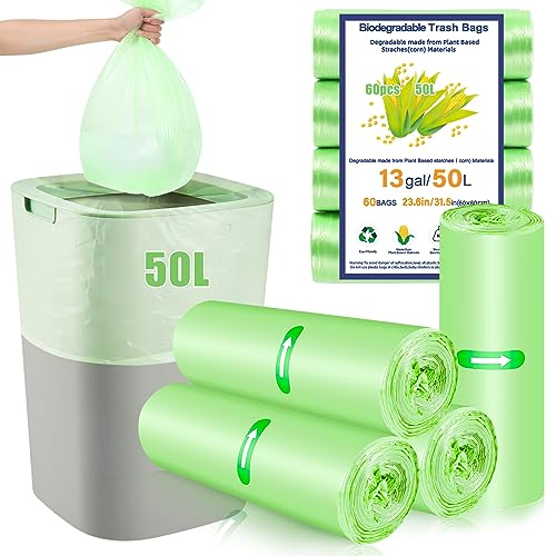 60 x 50 Litre Bin Lines, 13Gallon/50L large Garbage Bags Big Food Waste Bags for Kitchen Office Bathroom