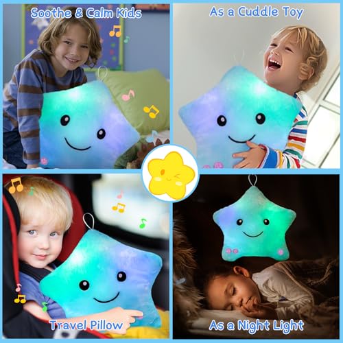 Image of Subao Sensory Toys for Kids with Autism,14 inch Soft Toddler Pillow With Light &Music,Plush Star Night Light,Light Up Adhd Autism Sensory Products,Birthday Xmas Easter Gifts for Boys 3 4 5 6 7 8 9 10 Blue