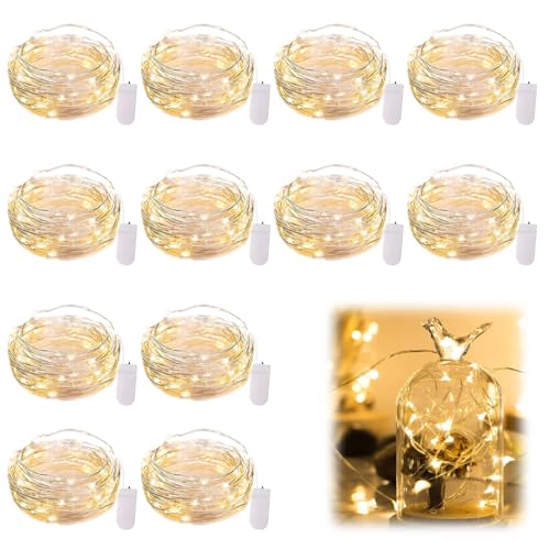 12 PCS LED Fairy Lights Battery Operated String Lights - 7ft 20 LED Waterproof Silver Wire Firefly Starry Moon Lights for DIY Crafts Wedding Table Centerpieces Party Bedroom Christmas