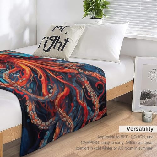 Plaid doux et chaud pour canapé, couverture polaire pieuvre 150x200