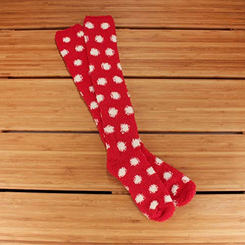 Image of BambooMN Women's Fuzzy Knee High Socks - Polka Dots and Solid Colors - 2 Sizes - 1 Pair Pack