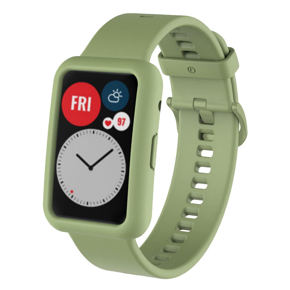 Compatible with Huawei Watch Fit Silicone Smart Watch Strap + Protective Case Set,Men Women Sport Wristband, Breathable Replacement Strap.