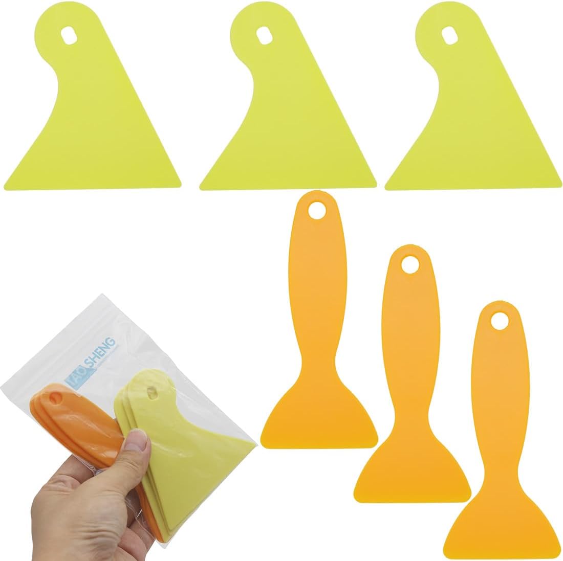 TAOSHENG 6-Pcs Plastic Resin Scraper Set, 2 Style Flexible Paint Spatula Resin Scrapers Wrapping Took for Spackling Patching Painting Decal Car Vinyl Wrap Window Tint Wallpaper