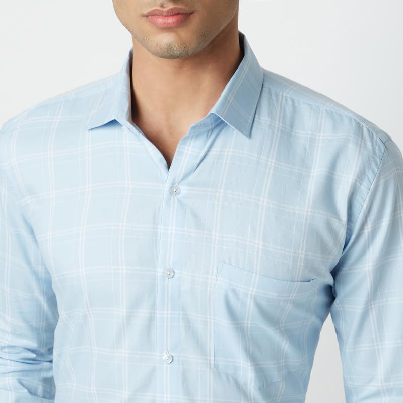 Image of MARK & ALBERT 100% Cotton Full Sleeves Regular Fit Formal Shirt for Men Blue