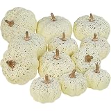 Winlyn 12 Pcs Assorted Harvest Cream Artificial Pumpkins Fall Decorative Pumpkins Small Faux Foam Pumpkins for Farmhouse Wedding Halloween Thanksgiving Baby Shower Table Centerpiece Mantel Décor