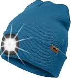 ATNKE LED Gorro con Luz, USB Recargable 4 LED Luz Gorra para Correr Super Brillante Manos Libres Invierno Cálido Punto Gorro Tecnología Regalos para Hombre y Mujer/Peacock Blue