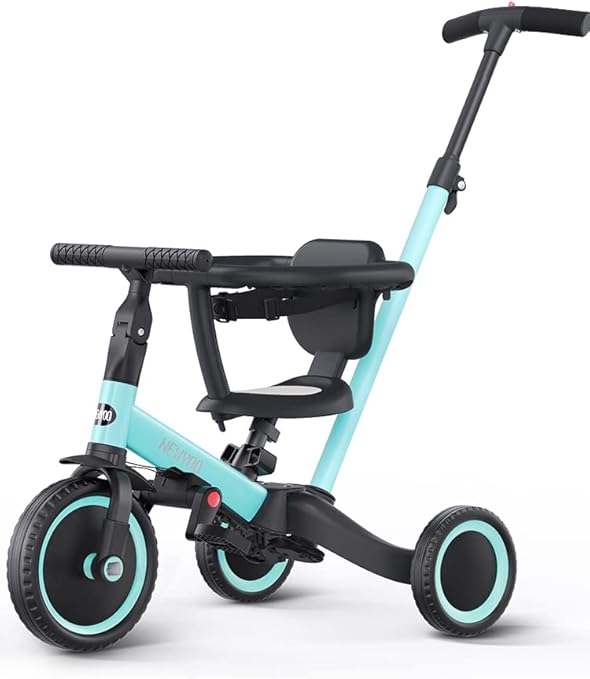newyoo Toddler Tricycles for 1-3 Year Olds, Toddler Bike, Baby Balance Bike, Christmas and Birthday Gift for Boy and Girl, Trike with Push Handle, Safety Guard, Safety Belt, Blue, TR008