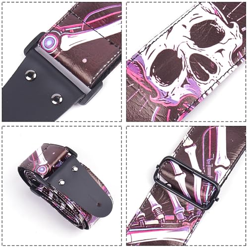 Image of Adjustable Guitar Strap Includes 2 Strap Locks & 2 Matching Picks & 1 Picks Holder & 1 leather Strap Button.