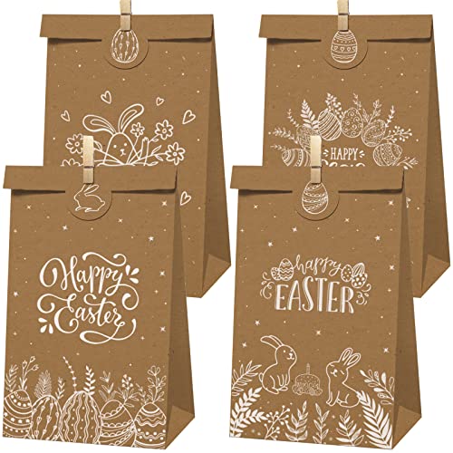 Loyalland 12 Stück Ostertüten Geschenktüten, zum Befüllen, mit Holzklammern und Ostern Aufklebern, DIY Geschenktüten zu Basteln, ideale Geschenkidee oder Oster Dekoration Cover