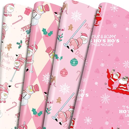 Keluna Funny Christmas Santa Wrapping Paper - 12 Sheets Santa Claus Christmas Wrapping Paper for Adults Ho Ho Ho in the House Design Winter Holiday Gifts Wrap Sheets