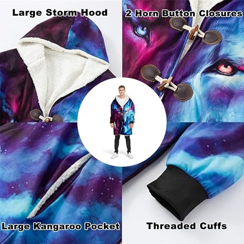 Viking Men's Thickened Warm Winter Jacket, 3D Print Hooded Cashmere Coat, Mid-Length Parka Medieval Casual Outerwear4