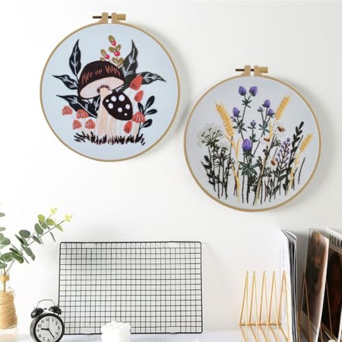 Image of Esffaci Embroidery Starter Kit for Adult Beginner with Flowers Pattern Hand Embroidery Set with Cloth Hoop Needle Threader Floss and Instruction