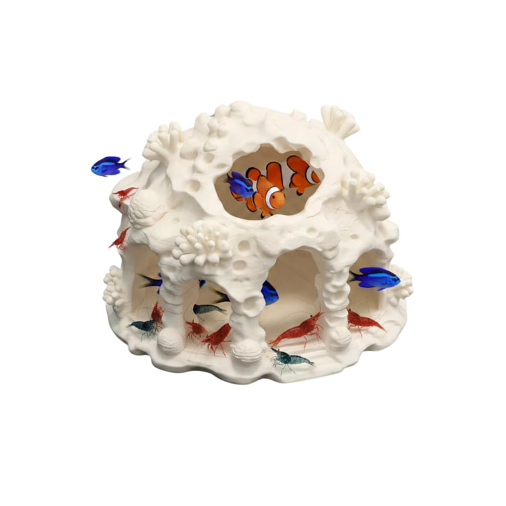 CARPJZ 3D Printed Coral Hideout, Realistic Reef Aquarium Cave, Fish Shrimp Shelter, Underwater Landscape Ornament for Betta Cichlid Nano Tank
