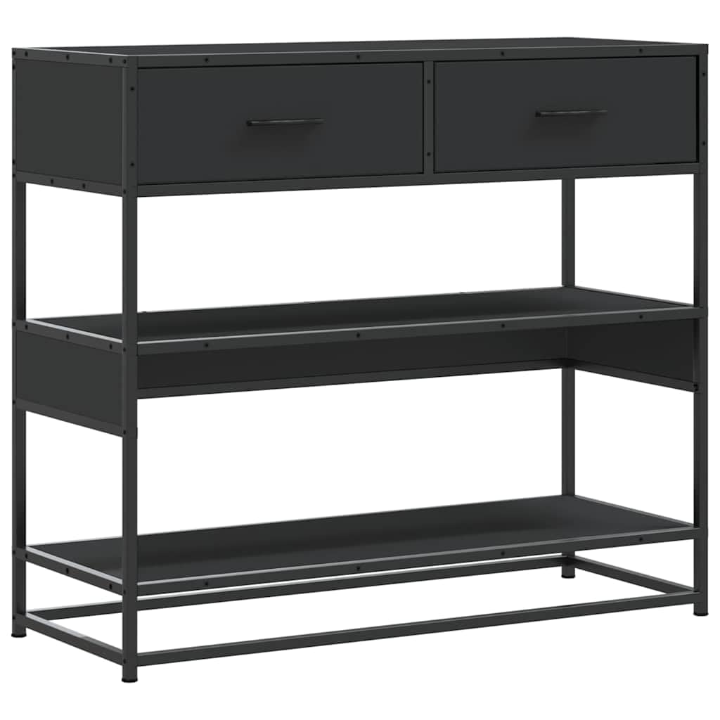 Tavolo consolle nero 90 x 35 x 80 cm in legno e struttura in metallo Design moderno con cassetti e ripiani, robusto mobile per soggiorno, camera da letto e corridoio