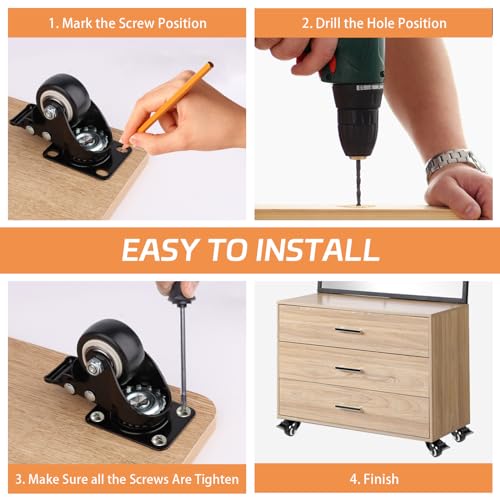 LWMTT 4er Möbelrollen 40mm Schwerlastrollen mit Bremse 360° Rollen für Möbel 4 Stk bis 200kg Leise Transportrollen mit Schrauben und Unterlegscheiben für Möbel Transport Tisch Kabinett