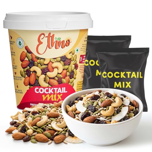 Image of Ethno Cocktail Bio-Activated Sweet & Salty Trail Mix (800g) - Roasted Almonds, Cashews, Raisins, Cranberries - Sprouted Nuts & Seeds + Mixed Dry Fruits Combo Pack - No Added Sugar, Oil-Free