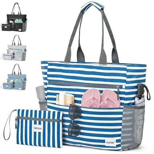 AUNGKWANG 2 Piezas Bolsa de Playa Mujer, Grande y Pequeña Bolso de Playa, XXL Bolsa Extra Grande de Playa, para Viajes, Daily Pool Gym, Lightweight Shopping Grocery Bag, Azul