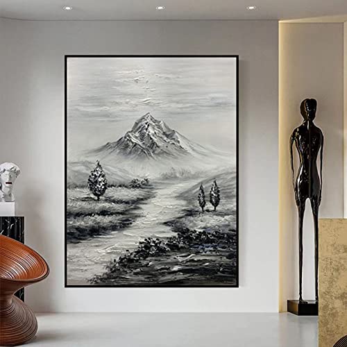 Effet couteau épais 3D pour ce grand tableau abstrait gris et noir