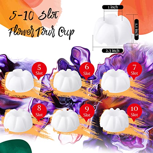 6 Pcs Flower Pour Cup For Paint Pouring 5-10 Slots Acrylic Paint Pouring Split Cup Multi Slot Acrylic Paint Tools Reverse Flower Dip Fluid Painting Supplies(White) #TOP2