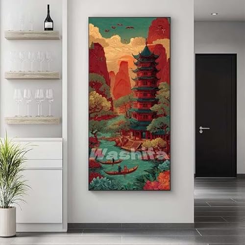 �������G ���{ �i�� �����h��G �L�b�g DIY ��l ���S�Ҍ��� �f�W�^�����G ��h�� �����L�b�g�ɂ��G�� Paint By Numbers �A�N�����y�C���g ���ʉ� �����Ńy�C���g �z�[�� �I�t�B�X���� �M�t�g 20x40 cm, �t���[���Ȃ�