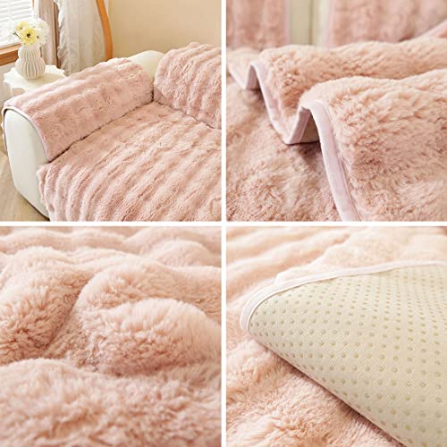 Vctops Faux Fur Sofa Cover Warm Soft Shaggy Plush Couch Cover Faux Rabbit Fur Non Slip Sectional Couch Cover Fuzzy Furry Sofa Slipcover Furniture Protector For Living Room (Pink,28"X28") #TOP5