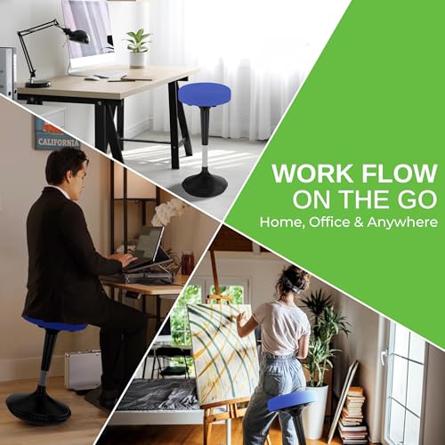 Image of Uncaged Ergonomics Wobble Stool - Height Adjustable (23-33 inch) Ergonomic Standing Desk Chair, Flexible Seating for Office, Classroom, and Active Sitting - Blue