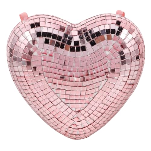 LUOZZY Disco Heart Shaped Disco Balls Pendents Glitter Mirror Reflective Hanging Disco Ornaments for DIY Crafts Disco Theme Valentines Day Decor - Pink