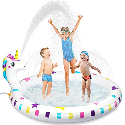 Inflatable Sprinkler Pool for Kids Baby Toddlers Wading Pool,Unicorn Inflatable Water Toys Outdoor Swimming Pool,Fun Sprinkler Pad & Splash Play Mat Backyard Party Summer Toys for Boys Girls Children