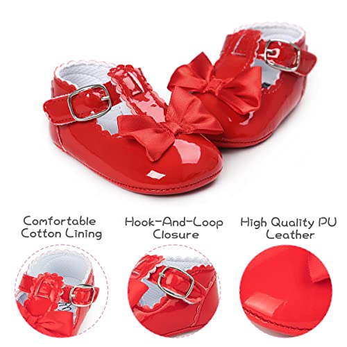 Ohsofy Infant Baby Girls Mary Jane Flats Soft Sole Non-Slip Bow Knot Princess Wedding Dress Shoes Toddler Crib Shoes C-Red #TOP2