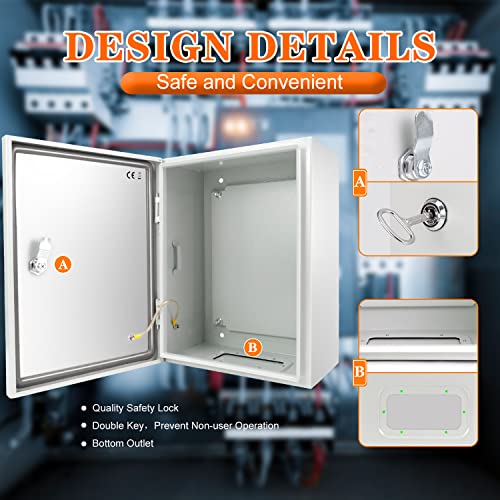 Kinchoix Outdoor Electrical Box 16 X 12 X 8'' Nema 4X Enclosure Waterproof Steel Box Electrical Lockable Junction Box Outdoor Electrical Enclosure 16'' #TOP3