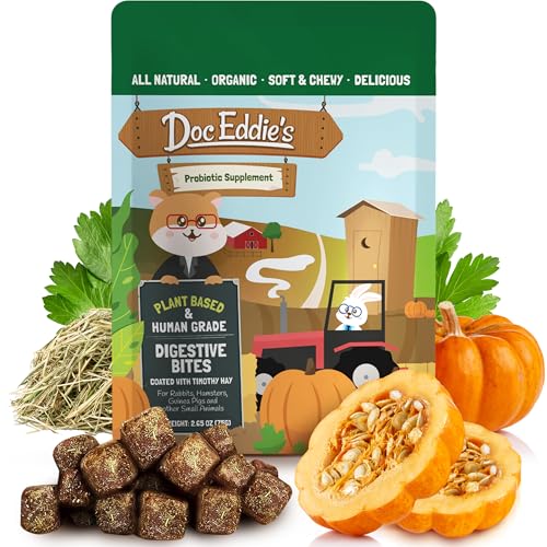 DOC EDDIES Digestive Bites - Plant-Based Small Animal Treats for Rabbits Guinea Pigs Hamsters Gerbils and More - Probiotics Supplement Made with Timothy Hay Real Fruits and Veggies