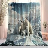 Nahaufnahme Gletscher Tier Eisbär Flanelldeckes, Super Weiche Flauschig Sherpa Decke Tagesdecke Sofadeckes, Farbe Warme Comfort Bedruckte Kuscheldecke für Couch Bett Sofa Deko 150×200 cm