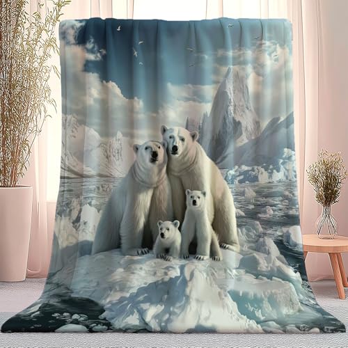 Nahaufnahme Gletscher Tier Eisbär Flanelldeckes, Super Weiche Flauschig Sherpa Decke Tagesdecke Sofadeckes, Farbe Warme Comfort Bedruckte Kuscheldecke für Couch Bett Sofa Deko 150×200 cm