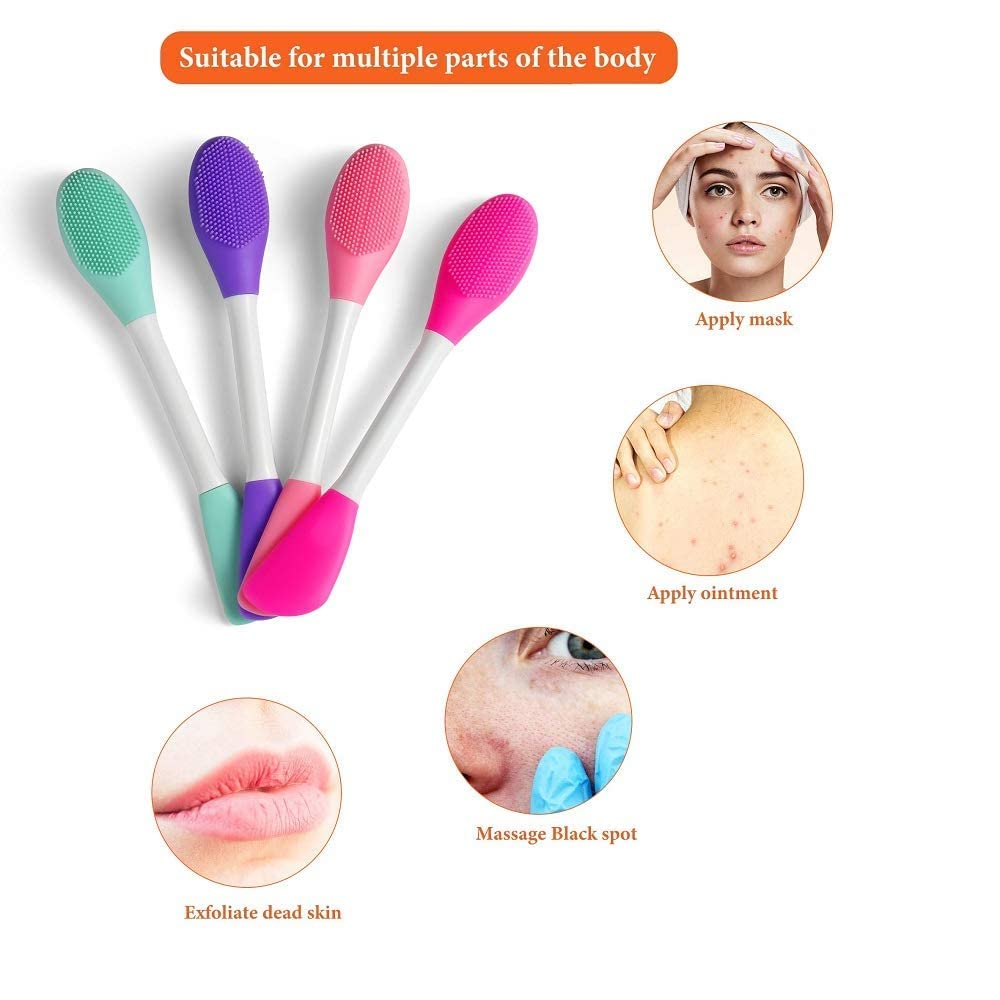 TARTAMYA Double-Ended Silicone Face Mask Brush, Set of 2, Facial Cleansing Applicator for Skincare, Multicolour 3