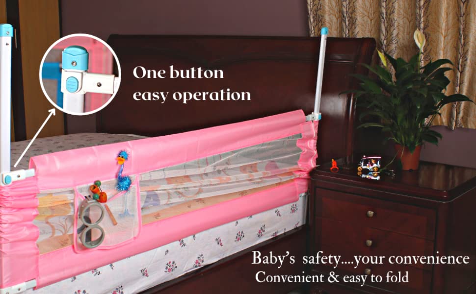 Image of Vic Kid Adjustable Baby Bedrail Guard Bed Fence Size: L 178cm* H 66cm (Pattern : Pink Cloud Rainbow)