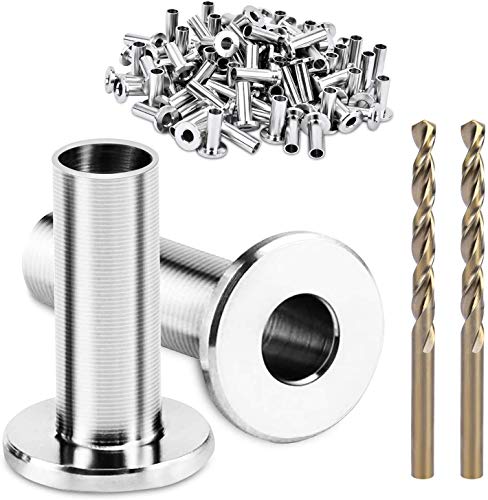 VIGRUE 100 Pack Stainless Steel Protector Sleeves for 1/8' 5/32' 3/16' Cable Railing, T316 Marine Grade Wire Rope Cable Sleeves, with 2 Pack Cobalt Drill Bits, Great for DIY Balustrade