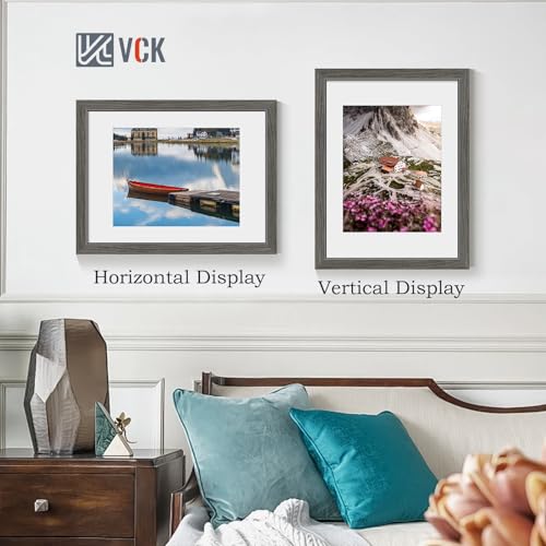 Image of VCK 12x16 Frame 5 Pack, Grey Wood, 8.5x11 Mat, Glass, for Photo Print
