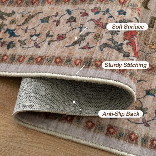 Image of Tangsoo Vintage 3x5 Rugs, Washable Non Slip Accent Rugs for Entryway Beige