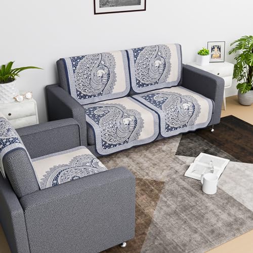 Image of Kuber Industries Sofa Cover | Net 2+1 Seater Sofa Slip Cover Set | Couch Sofa Cover Set | Sofa Cover for Home | Sofa Slipcover Set | Sofa Cover for Living Room | Mor Digital-837 | Blue
