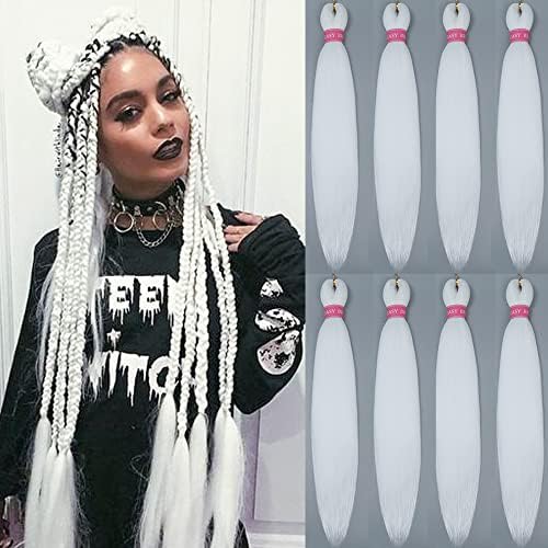 AQINBEL White Braiding Hair 8 Bundles/Pack Braiding Hair 26" Pre Stretched Braiding Hair Itch Free Synthetic Hair Braid Crochet Twist Braids Hair Yaki Texture Hair for Braiding Extensions for Women (26 inch,White)