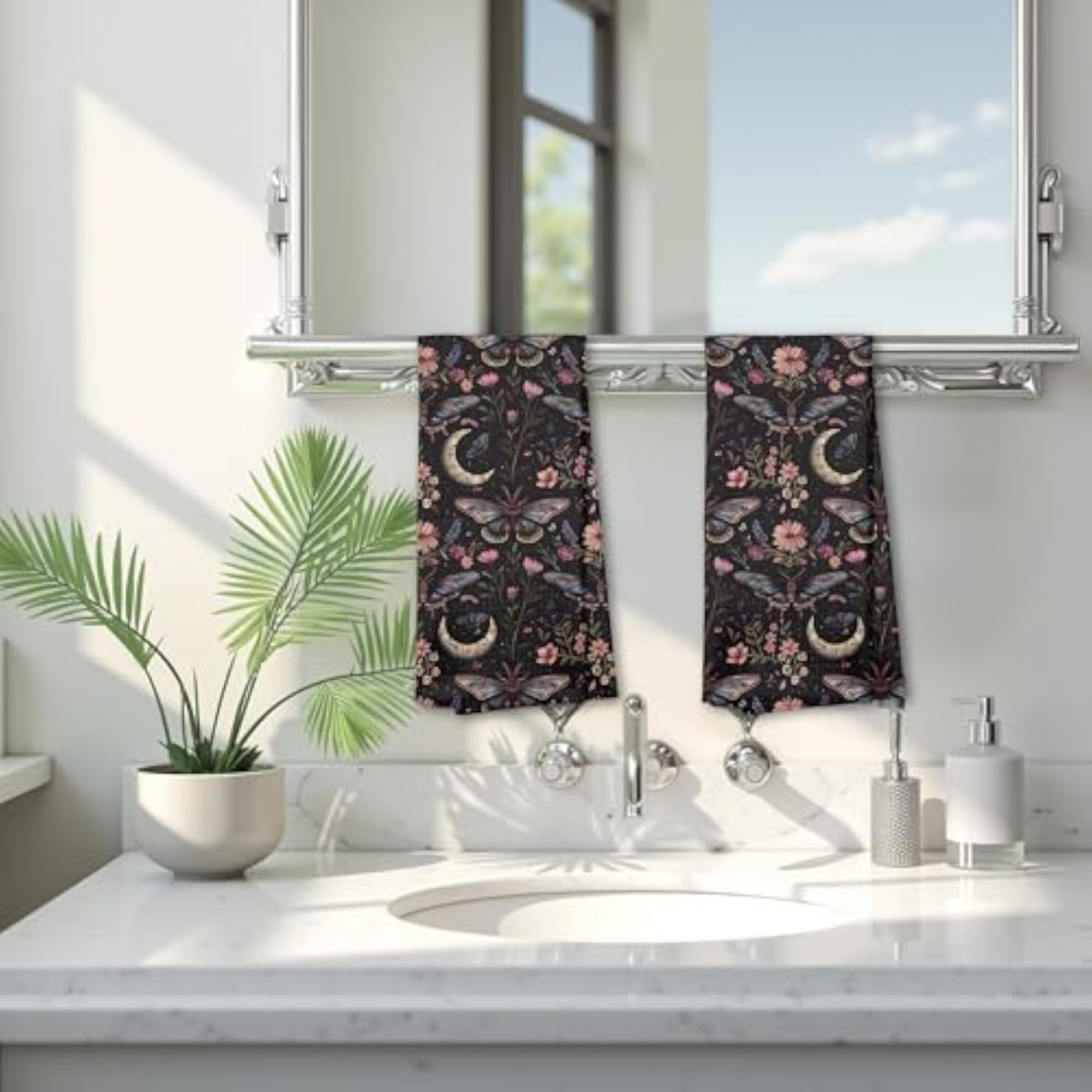 Gothic Moth Butterfly Kitchen Bathroom Towels Set of 2