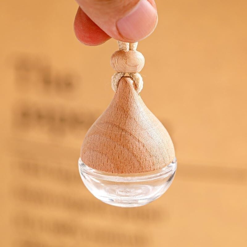 Mini Bottiglie di Profumo da Viaggio, Atomizzatore di Profumo 1pc Auto Profumo Glassato Mini Bottiglie di Profumo 5ml Ciondolo Vuoto con Coperchio in Legno Contenitore Bottiglia di Vetro Smerigliato P